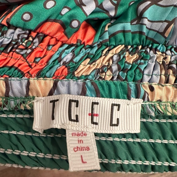 TCEC Paisley Spaghetti Strap Dress Boho Colorful Silky Maximalist Sz L - Picture 11 of 11